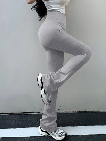 Women's Fashion Trousers Solid Colour High-waisted Flared Pants Slim and Skinny Women's Dragging Trousers Versatile Female Pants Elite Boutique