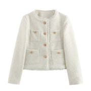 Chic Female Tweed Basic Jacket Coat Women Clothing Woolen Outerwear Long Sleeve Front Button Female Outerwear Chic Tops Elite Boutique