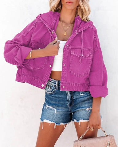 New Jackets for Women Hooded Denim Jacket Women Vintage Jean Coats Casual Long Sleeve Top Clothes Women Streetwear Elite Boutique