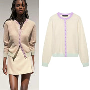 Women's Jacket New Summer 2025 Color-blocked Long Sleeve Crewneck Knit Jacket Romantic Style Casual Fashion Personality Versatil Elite Boutique