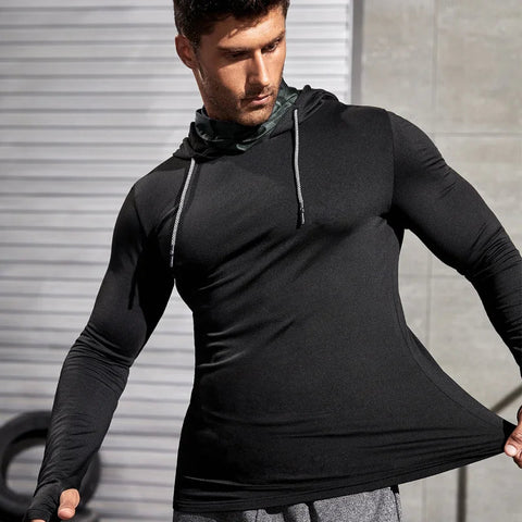 Men Long-sleeved T-shirt Sun Protection Hooded Shirt Casual Sports Breathable Hiking Go Fishing Shirts UV-Proof Solid Color TOPS Elite Boutique