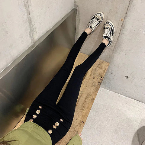 Fashion women's trousers Spring autumn new high-elastic double-breasted tight-fitting high-waisted slimming pants Women's pants Elite Boutique