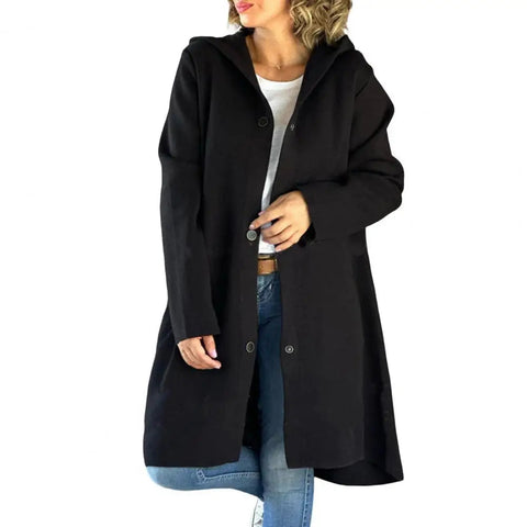 Women Woolen Coat Stylish Women's Woolen Jacket with Hood Single-breasted Design for Fall Winter Mid Length Overcoat with Long Elite Boutique