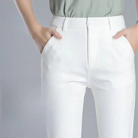 Women's Clothing Trouser Suits Trousers Office Lady Button Solid Color Pockets Spring Autumn Zipper Pencil Cropped Pants Elite Boutique