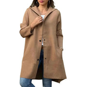 Women Woolen Coat Stylish Women's Woolen Jacket with Hood Single-breasted Design for Fall Winter Mid Length Overcoat with Long Elite Boutique