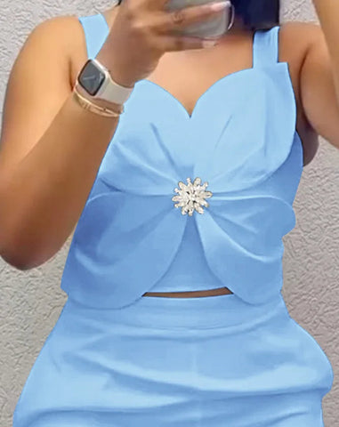 Rhinestone Strap Top + Shorts Set Elite Boutique