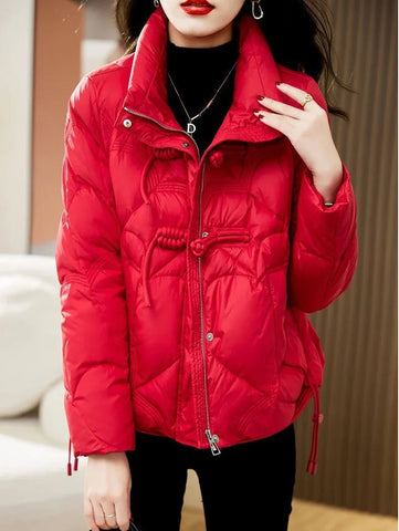 Women's Jacket Quilted Padded Short Duck Down Red Thick Padding Cropped White Female Coats Fashion 2024 Modern New in & Harajuku Elite Boutique