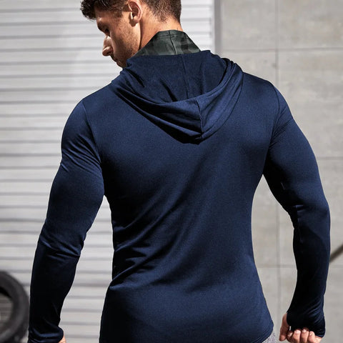 Men Long-sleeved T-shirt Sun Protection Hooded Shirt Casual Sports Breathable Hiking Go Fishing Shirts UV-Proof Solid Color TOPS Elite Boutique
