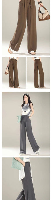 Wide-leg Pants for Women New Summer High-waist Casual Elastic Thin Soft Straight Trousers with a Soft and Supple Feel Elite Boutique
