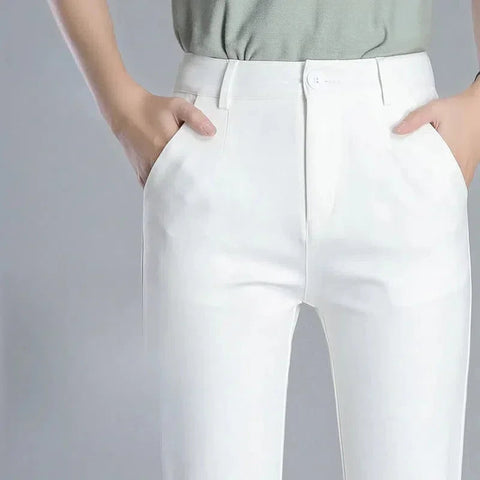 Women's Clothing Trouser Suits Trousers Office Lady Button Solid Color Pockets Spring Autumn Zipper Pencil Cropped Pants Elite Boutique