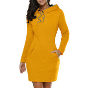 Hoodie Dress Casual Solid Colour Long Sleeve Drawstring Hoodie Dress Slim Hooded Pullover Sweatshirt Dress Elite Boutique