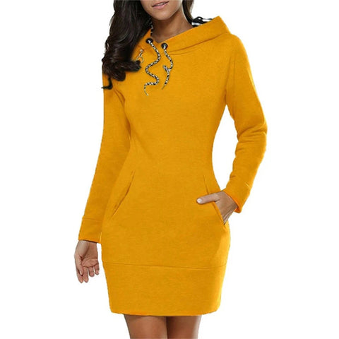 Hoodie Dress Casual Solid Colour Long Sleeve Drawstring Hoodie Dress Slim Hooded Pullover Sweatshirt Dress Elite Boutique