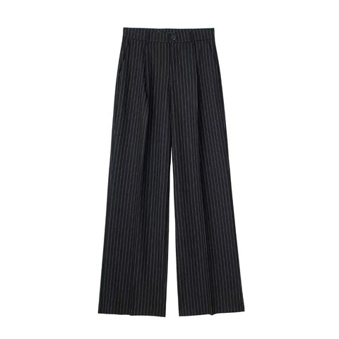 TRAF Women's Formal Pants Office Wear Women Striped Grey Black Pants Woman High Waist Baggy Suit Pants Casual Wide Leg Trousers Elite Boutique