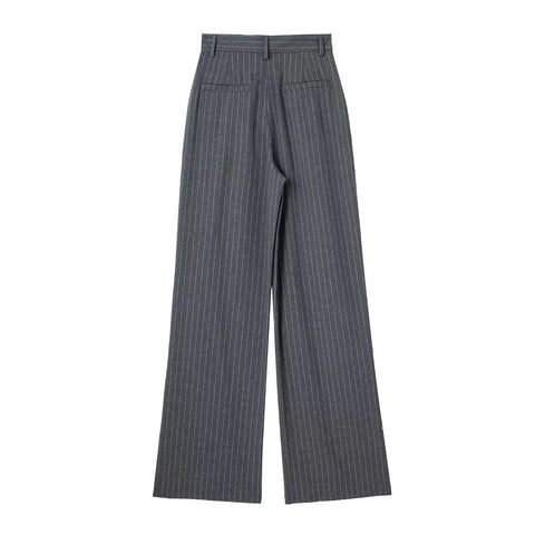 TRAF Women's Formal Pants Office Wear Women Striped Grey Black Pants Woman High Waist Baggy Suit Pants Casual Wide Leg Trousers Elite Boutique