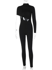 Black Long Sleeve Zip Up Sexy Bodycon Jumpsuit. My Store