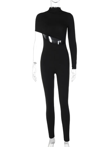 Black Long Sleeve Zip Up Sexy Bodycon Jumpsuit. My Store