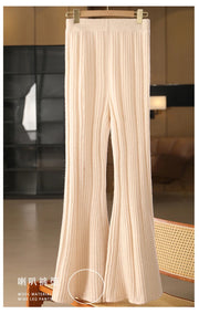 100% merino wool women's knitted trousers, popular, fashionable, warm, bell-bottomed trousers, new autumn and winter 2024 Elite Boutique