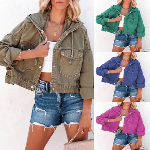 New Jackets for Women Hooded Denim Jacket Women Vintage Jean Coats Casual Long Sleeve Top Clothes Women Streetwear Elite Boutique