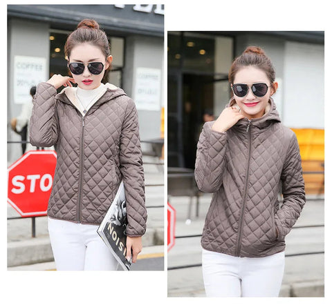 Women's Hooded Jacket Casual Basic Warm Velvet Lamb Parka Coat Autumn Winter New Solid Light Soft  Outerwear fashion style Elite Boutique