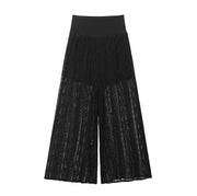 TRAF Women Lace Trousers Embroidery Hollow Out Simple Women's Pants Elastic Waist Loose Pants Female Wide Leg Pants Elite Boutique