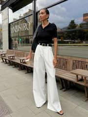 Pure White Trousers Women 2024 Autumn and Winter New High Waist Wide Leg Trousers Commuting All-match Casual Trousers Elite Boutique