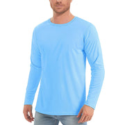 UPF50+ Men's Sunscreen UV Protection T-shirt Solid Color Long-sleeved Round Neck Outdoor Hiking Fishing Quick-drying Tops Elite Boutique