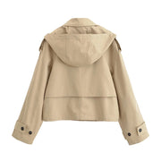 Women's  Jacket  Summer New Model 2025 Khaki Short Hooded Windbreaker  Personalized and Fashionable  Casual and Versatile Elite Boutique