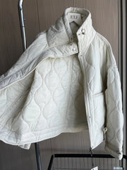 Quilted coat for women ETJ 2024traf QUILTED JACKET WITH TIES new beige drawstring high neck pocket clip cotton jacket for women Elite Boutique