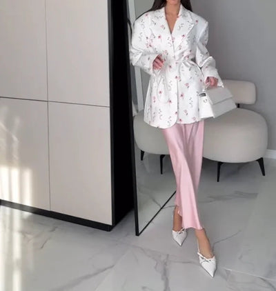 Women's Jacket 2025 Summer Latest Casual Elegant Sexy Casual New Fashion Printed Loose Suit Collar Strap Waist Suit Jacket Elite Boutique