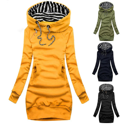 Hoodie Dress Casual Solid Colour Long Sleeve Drawstring Hoodie Dress Slim Hooded Pullover Sweatshirt Dress Elite Boutique