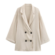2024 Autumn Women Casual Blazer Coat Pants Set Long Sleeve Double Breasted Blazer + Wide Leg Trousers Lady Office Outfit Elite Boutique