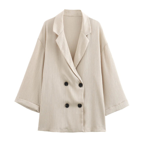 2024 Autumn Women Casual Blazer Coat Pants Set Long Sleeve Double Breasted Blazer + Wide Leg Trousers Lady Office Outfit Elite Boutique