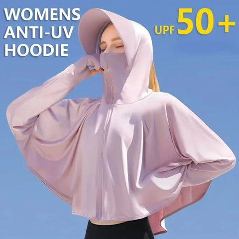 UPF 50+ Women Sunscreen Hoodie Solid Color Thin Ice Silk Summer UV Protection Long-sleeved Jacket Breathable Shirt Clothing Elite Boutique