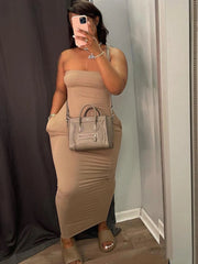 LW Plus Size dresses Off The Shoulder Pocket Design Dress summer sleeveless sexy dress vestido Fashion Elegant maxi dresses Elite Boutique
