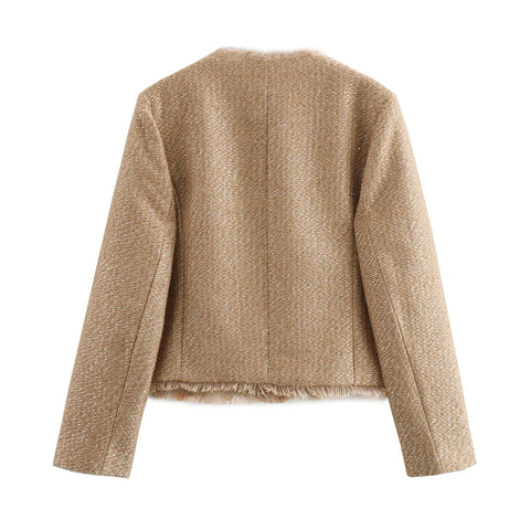 Chic Female Tweed Basic Jacket Coat Women Clothing Woolen Outerwear Long Sleeve Front Button Female Outerwear Chic Tops Elite Boutique