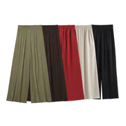 TRAF Pants for Women Fashion Spring Autumn New Solid Color Folded Chic Female Elastic High Waist Wide Leg Trousers Mujer Elite Boutique