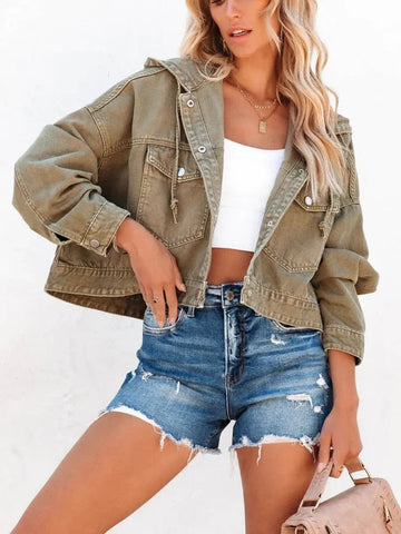 New Jackets for Women Hooded Denim Jacket Women Vintage Jean Coats Casual Long Sleeve Top Clothes Women Streetwear Elite Boutique