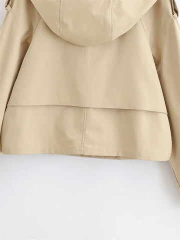 Women's  Jacket  Summer New Model 2025 Khaki Short Hooded Windbreaker  Personalized and Fashionable  Casual and Versatile Elite Boutique