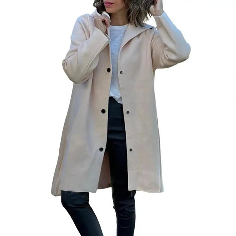Women Woolen Coat Stylish Women's Woolen Jacket with Hood Single-breasted Design for Fall Winter Mid Length Overcoat with Long Elite Boutique