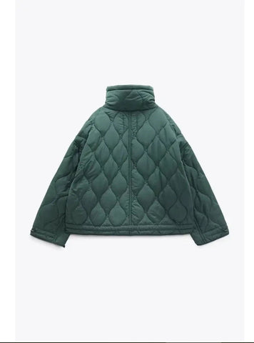 Quilted coat for women ETJ 2024traf QUILTED JACKET WITH TIES new beige drawstring high neck pocket clip cotton jacket for women Elite Boutique