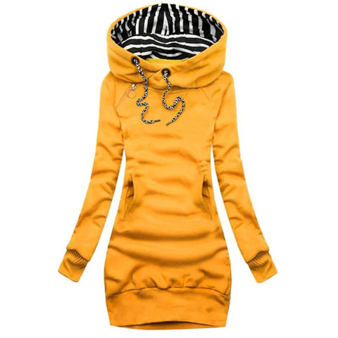 Hoodie Dress Casual Solid Colour Long Sleeve Drawstring Hoodie Dress Slim Hooded Pullover Sweatshirt Dress Elite Boutique