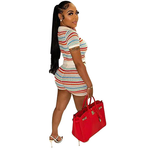 FAGADOER Summer Knitted Two Piece Sets Women Outfits Lapel Collar Buttons Crop Top + Shorts Y2k Sweethot Street Matching Sets Elite Boutique