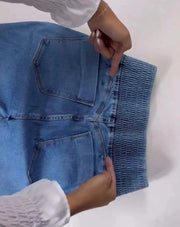 Sexy Elegant New Fashion 2024 Casual Female Trouser Bottom Back Shirred Button Front High Waist Jeans Elite Boutique