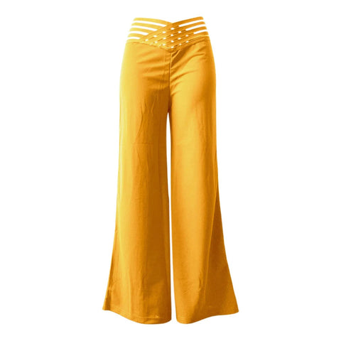 Women Hollow Belt Trousers Fashion Temperament Commuting Flared Trousers Daily Classic Solid Causal High Waist Wide Leg Pants Elite Boutique