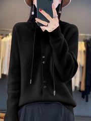 Hoodie Women's Merino Woolen Sweater Fashion Button Casual Loose Hoodie Knitted Sweater Elite Boutique