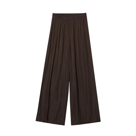 TRAF Pants for Women Fashion Spring Autumn New Solid Color Folded Chic Female Elastic High Waist Wide Leg Trousers Mujer Elite Boutique