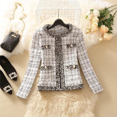 Women's Jackets  Women's Jacket Spring new Trendy Ladies Short Joker Temperament Small Fragrant Tweed Coat Tweed Coat Cardigan Elite Boutique