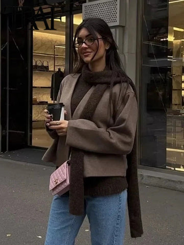 Women Elegant Street Jacket 2025 Fashion Comfortable Short Jackets For Women Belt Casual Coat Long Sleeve New Outerwears Elite Boutique