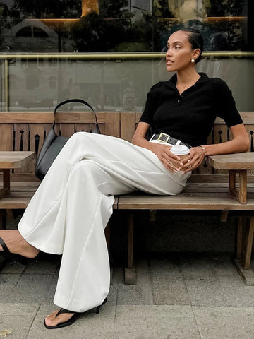 Pure White Trousers Women 2024 Autumn and Winter New High Waist Wide Leg Trousers Commuting All-match Casual Trousers Elite Boutique