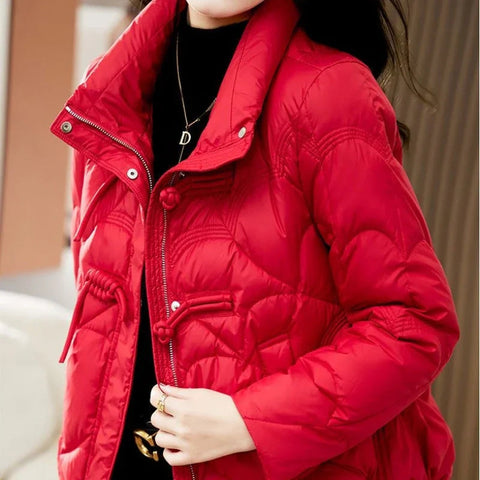 Women's Jacket Quilted Padded Short Duck Down Red Thick Padding Cropped White Female Coats Fashion 2024 Modern New in & Harajuku Elite Boutique